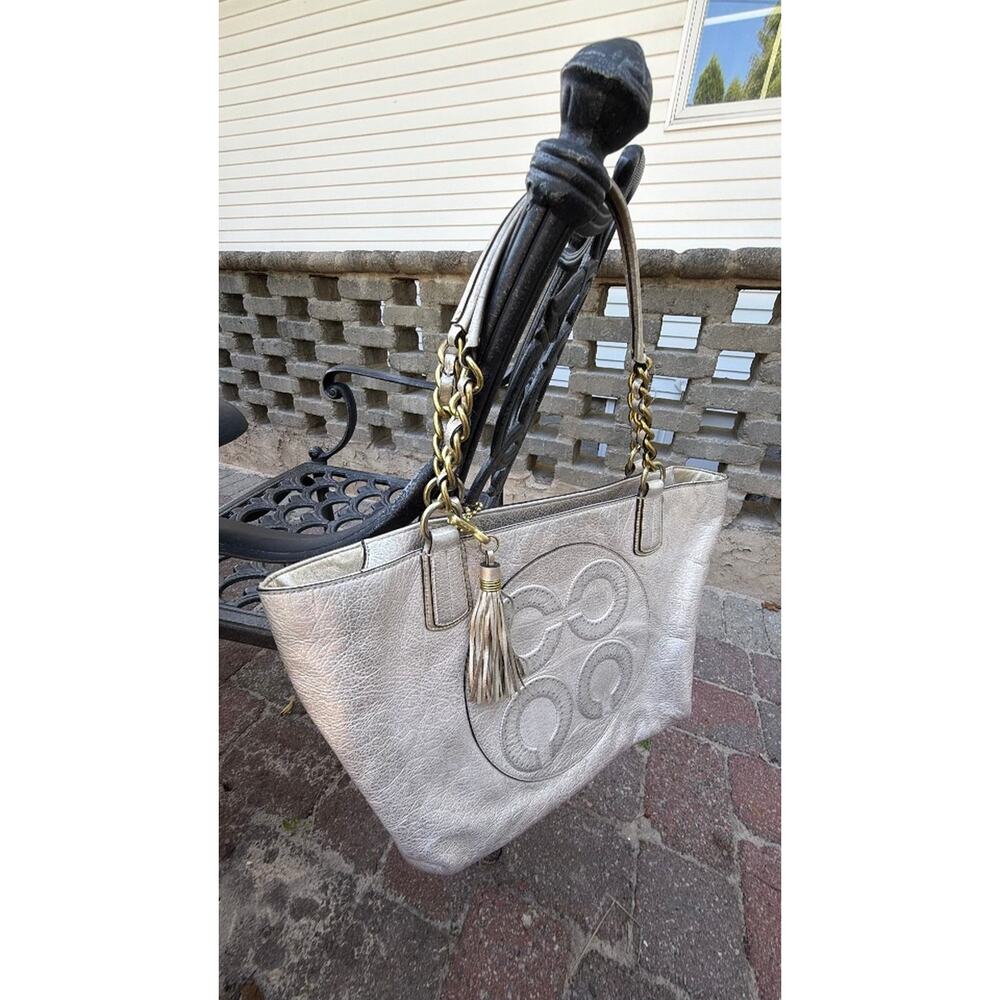 Coach Audrey Metallic Leather Tote Bag - Picture 2 of 9